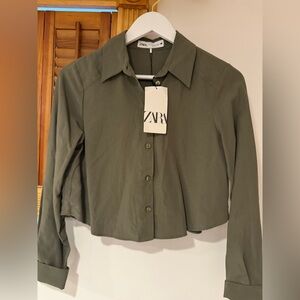 Zara Khaki Green Collared Shirt